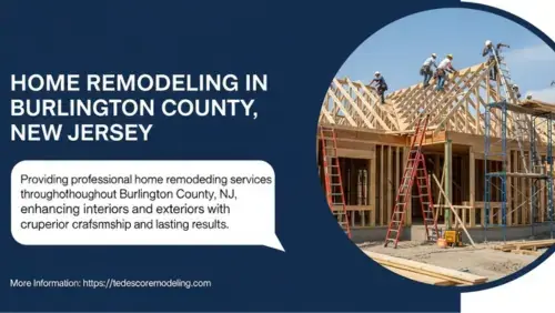 Professional home remodeling in Burlington County, NJ, showing expert contractors installing wooden roof trusses on a residential construction site