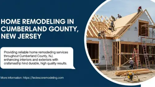 Construction site in Cumberland County, NJ, with builders working on a wooden house frame using ladders and scaffolding