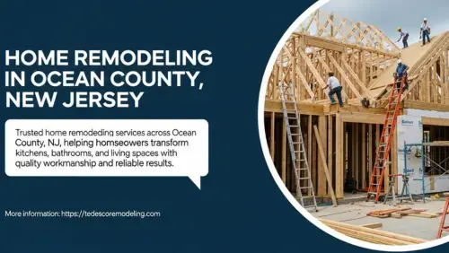 Home remodeling in Ocean County, New Jersey showing construction workers framing a new house